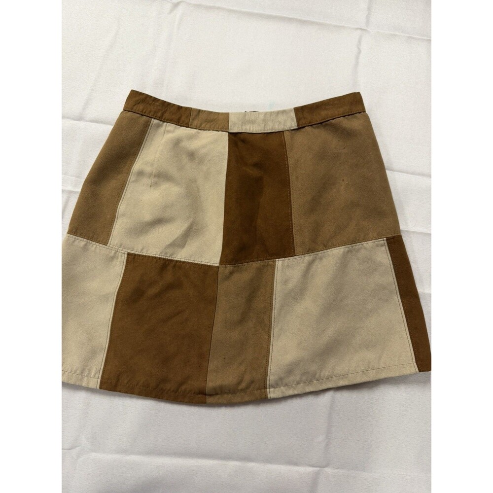 Hollister Skirt Womens Patchwork Faux Suede Color Block Brown Retro Boho Sz 5